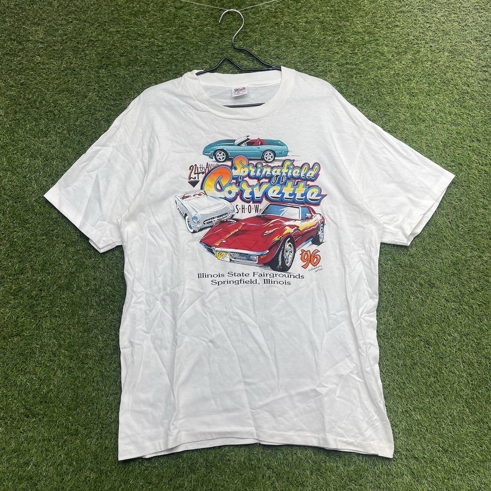 Vintage 1996 Springfield Corvette Show Shirt Mens XL USA Single Stitch T5 White
